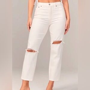 ABERCROMBIE & FITCH- The Mom High Rise Curve Love White Distressed Jeans- 26/2R